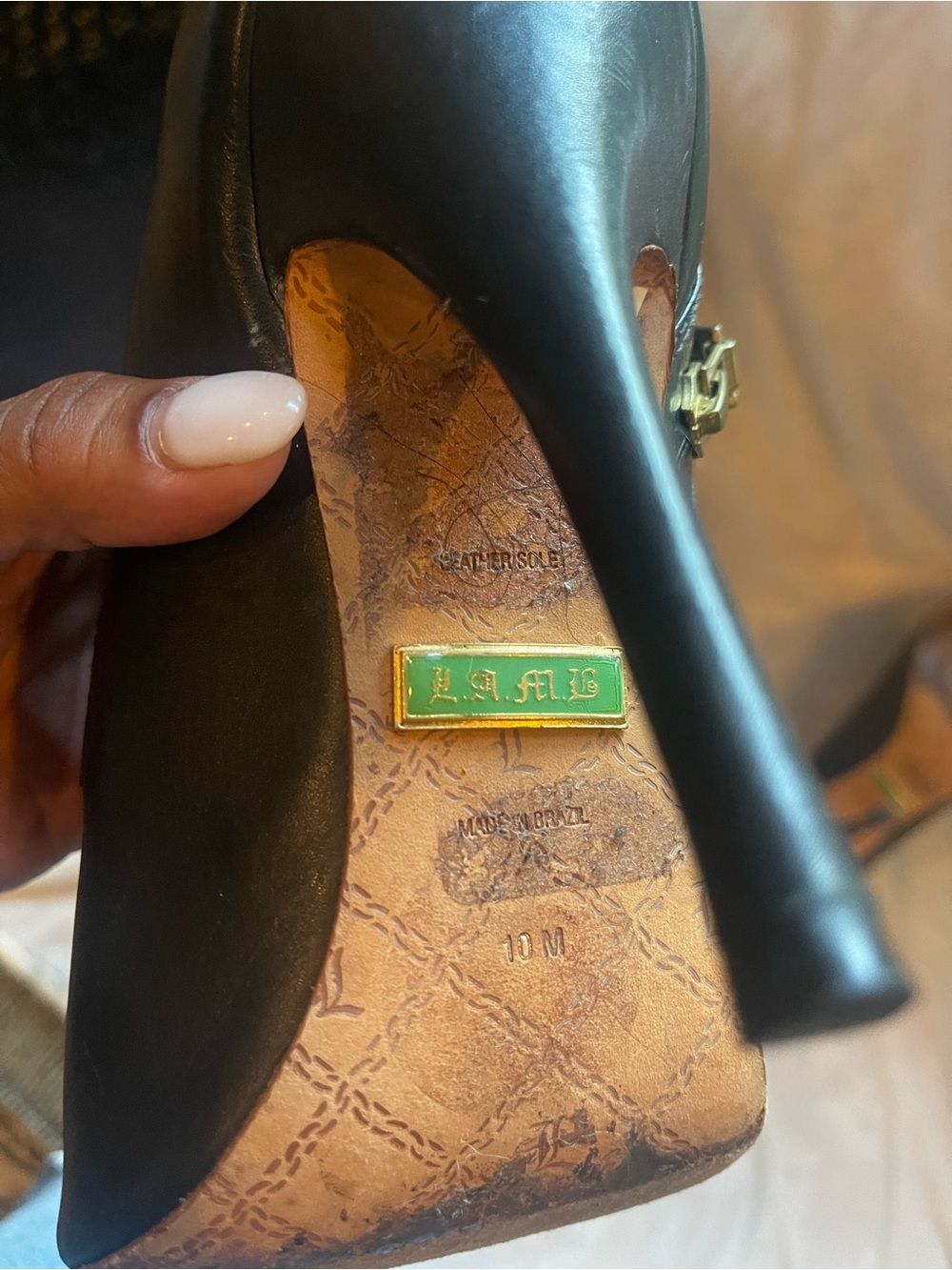 L.A.M.B. Black Women's Peep-Toe Ankle Strap Heels - Picture 5 of 9